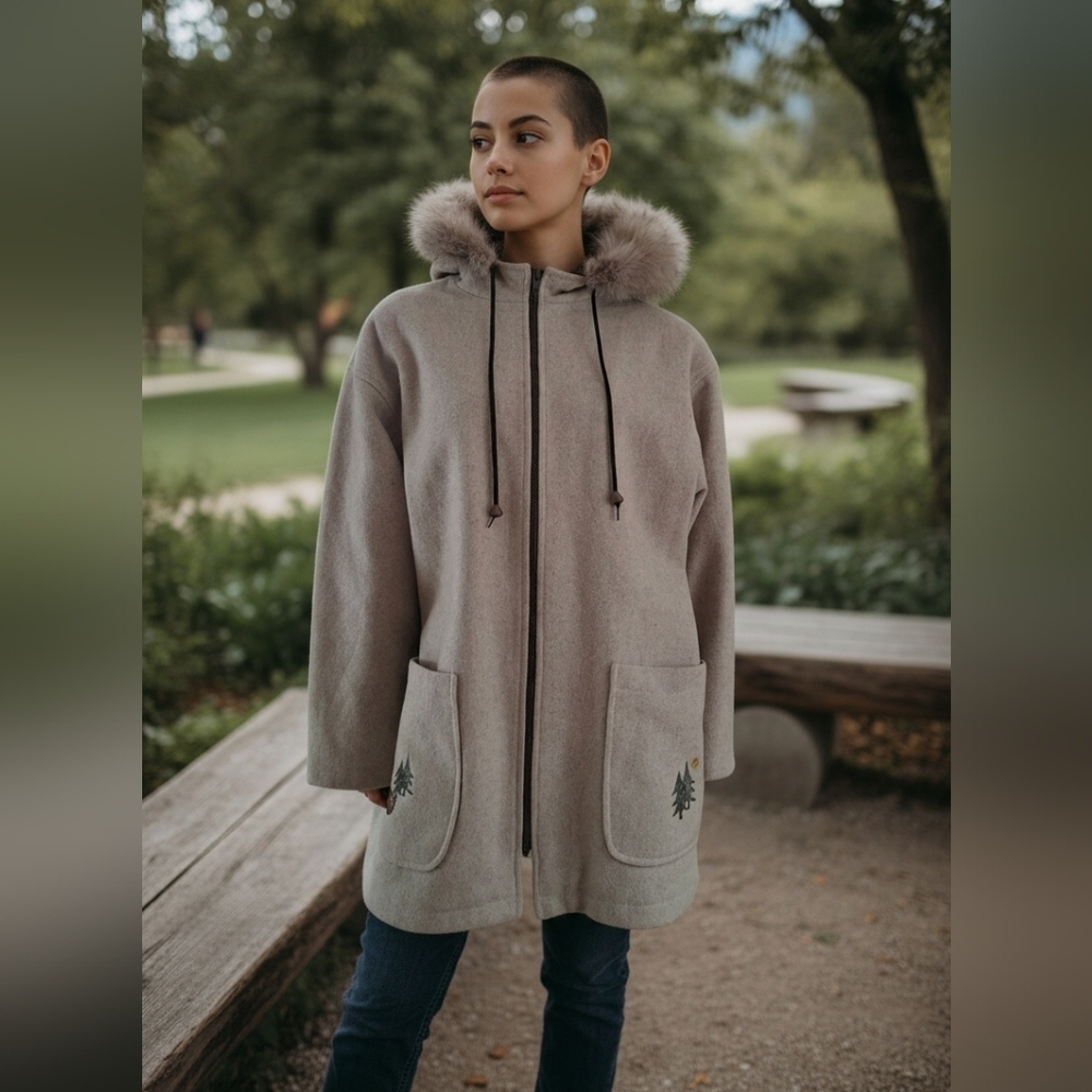 Trilogi Parka vintage wool winter coat fur hood Made in Canada